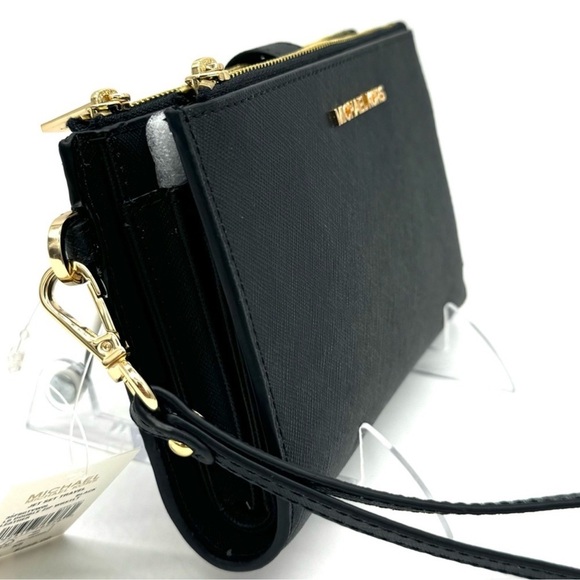 Michael Kors Large Double Zip Wallet Black/Gold - Picture 4 of 7